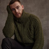 Men's Handknit Aran Cardigan With Zipper - Army Green