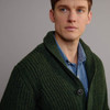 Men's Ribbed Shawl Neck Cardigan - Green, Collar Detail