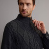 Men's Aran Gilet - Charcoal, Collar & Zipper Detail