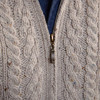 Men's Full Zip Aran Cardigan - Oatmeal, Zip Detail