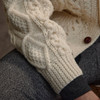 Men's Handknit V Neck Aran Cardigan - Natural White, Cuff & Sleeve