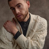 Men's Handknit V Neck Aran Cardigan - Natural White, Shoulder