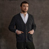 Men's Handknit V Neck Aran Cardigan - Charcoal