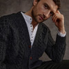 Men's Handknit V Neck Aran Cardigan - Charcoal, Sleeve & Cuff