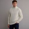 Men's Half Zip Aran Sweater - Natural White