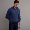 Men's Half Zip Aran Sweater - Denim Blue