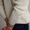 Men's Half Zip Aran Sweater - Natural White, Sleeve & Hem Detail