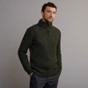 Men's Half Zip Aran Sweater - Army Green