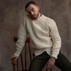 Men's Honeycomb & Chevron Handknit Aran Sweater - Cream