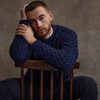 Men's Honeycomb & Chevron Handknit Aran Sweater - Navy