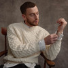 Men's Honeycomb & Chevron Handknit Aran Sweater - Cream, Sleeve