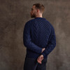 Men's Honeycomb & Chevron Handknit Aran Sweater - Navy, Back Detail