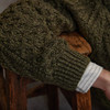 Men's Honeycomb & Chevron Handknit Aran Sweater - Green, Cuff & Sleeve