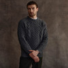 Men's Honeycomb & Chevron Handknit Aran Sweater - Charcoal