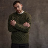 Men's Honeycomb & Chevron Handknit Aran Sweater - Army Green