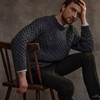 Men's Honeycomb & Chevron Handknit Aran Sweater - Charcoal