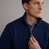 Men's Donegal Tweed Half Zip Sweater - Denim Blue, Zip & Collar Detail