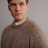Men's Traditional Donegal Tweed Roll Neck Sweater - Oatmeal, Collar Detail