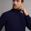 Men's Fisherman's Ribbed Sweater - Navy, Collar Detail