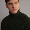 Men's Fisherman's Ribbed Sweater - Army Green, Collar Detail