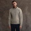 Men's Honeycomb Handknit Crew Neck Aran Sweater - Oatmeal