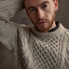 Men's Honeycomb Handknit Crew Neck Aran Sweater - Oatmeal, Sleeve & Cuff