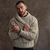 Men's Honeycomb Handknit Crew Neck Aran Sweater - Oatmeal