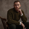 Men's Honeycomb Handknit Crew Neck Aran Sweater - Moss Green