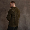Men's Honeycomb Handknit Crew Neck Aran Sweater - Moss Green, Back Detail
