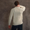 Men's Honeycomb Handknit Crew Neck Aran Sweater - Natural White, Back Detail