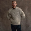 Men's Honeycomb Handknit Crew Neck Aran Sweater - Oatmeal
