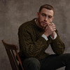 Men's Honeycomb Handknit Crew Neck Aran Sweater - Moss Green