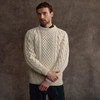 Men's Honeycomb Handknit Crew Neck Aran Sweater - Natural White