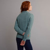 Women's Traditional Aran Crew Neck Sweater - Aqua, Back Detail
