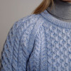 Women's Traditional Aran Crew Neck Sweater - Sky Blue, Shoulder Detail