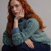 Women's Traditional Aran Crew Neck Sweater - Aqua