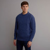 Men's Traditional Crew Neck Aran Sweater - Denim Blue