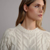 Women's Aran Cabled Sweater - Cream, Collar Detail