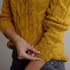 Women's Aran Cabled Sweater - Yellow, Sleeve & Hem Detail