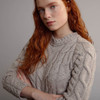 Women's Aran Cabled Sweater - Oatmeal, Collar & Shoulder Detail
