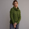 Women's Chunky Cable Roll Neck Sweater - Meadow Green