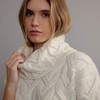 Women's Chunky Cable Roll Neck Sweater - Cream Collar Detail