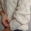 Women's Chunky Cable Roll Neck Sweater - Cream Sleeve Hem Detail