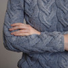 Women's Chunky Cable Roll Neck Sweater - Denim, Sleeve & Cuff Detail