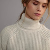 Women's Fisherman Ribbed Sweater - Natural White, Collar Detail