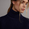 Women's Fisherman Ribbed Sweater -Navy, Collar Detail