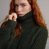 Women's Fisherman Ribbed Sweater - Army Green, Collar Detail