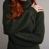 Women's Fisherman Ribbed Sweater - Army Green, Sleeve & Cuff Detail