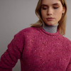 Women's Traditional Donegal Tweed Sweater - Pink, Collar Detail