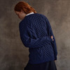 Women's Honeycomb & Chevron Handknit Aran Sweater - Navy, Back Detail